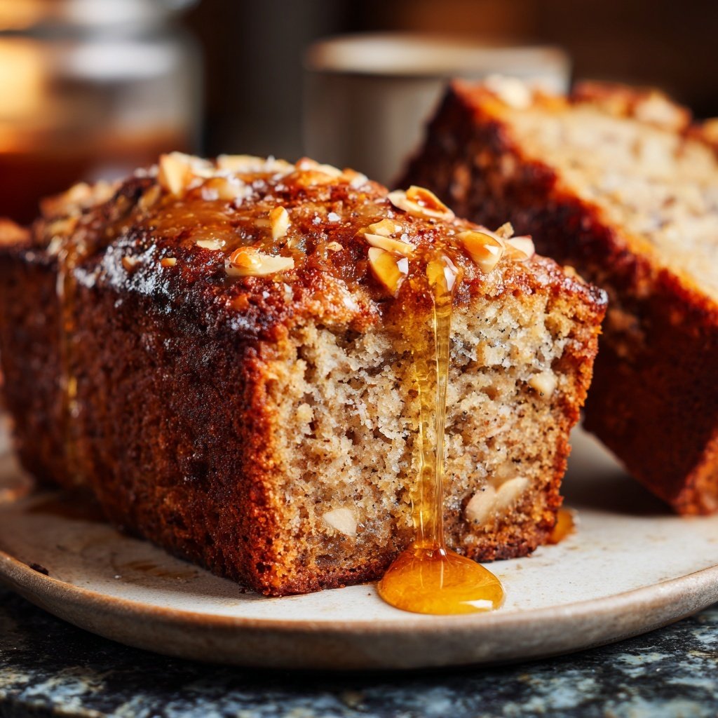 Bananenbrot mit Mandelstückchen und Honig