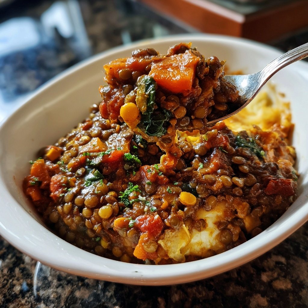 Abendessen vegetarisch mit Linsensauce